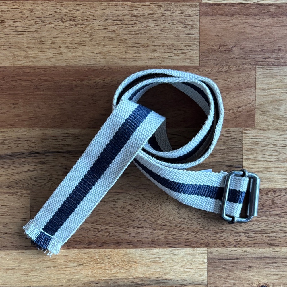 Striped Canvas Belt with Metal Buckle